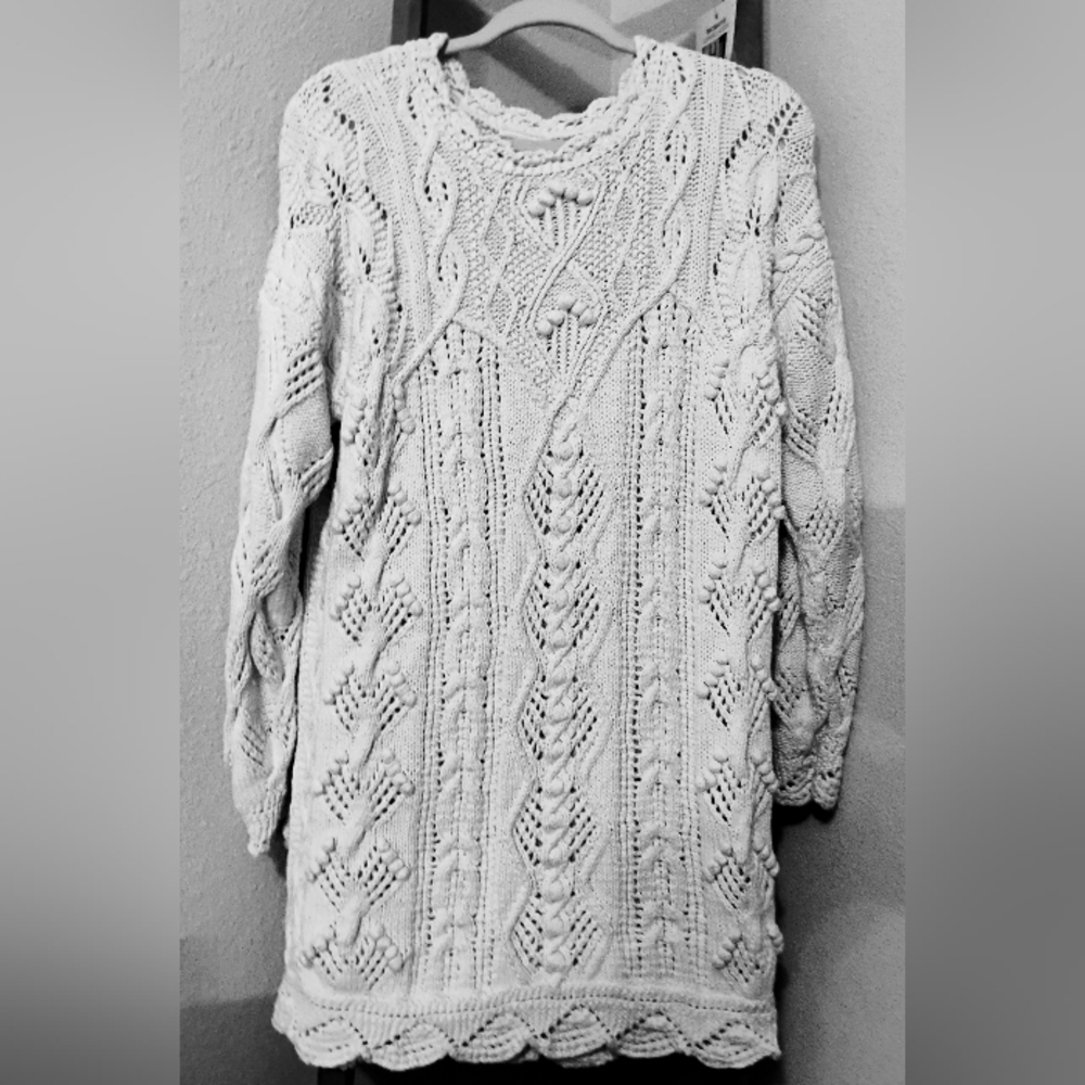 Laura Ashley crochet cotton cable knit sweater